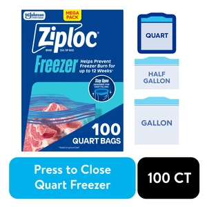 Ziploc Freezer Quart Food Storage Bags, School Supplies, Stay Open Design, Grip 'n Seal Technology, Zipper, 100 Count Ziploc Freezer Quart Food Storage Bags, School Supplies, Stay Open Design, Grip 'n Seal Technology, Zipper, 100 Count