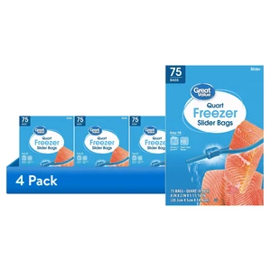 (4 pack) Great Value Freezer Guard Slider Zipper Bags, Quart Freezer, 75 Count (4 pack) Great Value Freezer Guard Slider Zipper Bags, Quart Freezer, 75 Count