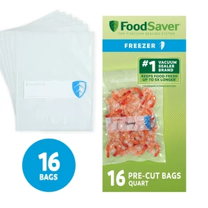 FoodSaver Quart Vacuum Seal Bags, 16 Count Pre-Cut BPA-Free Freezer Bags, Align to Seal & Tear to Open for Food Freezer, Sous Vide, and Meal Prep FoodSaver Quart Vacuum Seal Bags, 16 Count Pre-Cut BPA-Free Freezer Bags, Align to Seal & Tear to Open for Food Freezer, Sous Vide, and Meal Prep