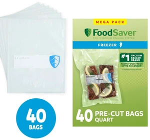 FoodSaver Quart Vacuum Seal Bags, 40 Count Pre-Cut BPA-Free Freezer Bags, Align to Seal & Tear to Open for Food Freezer, Sous Vide, and Meal Prep FoodSaver Quart Vacuum Seal Bags, 40 Count Pre-Cut BPA-Free Freezer Bags, Align to Seal & Tear to Open for Food Freezer, Sous Vide, and Meal Prep
