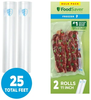 FoodSaver Vacuum Sealer Rolls, 2 Pack 11" x 12.5' Rolls, BPA-Free Custom Size Freezer Bags for Food Storage, Sous Vide, and Meal Prep FoodSaver Vacuum Sealer Rolls, 2 Pack 11" x 12.5' Rolls, BPA-Free Custom Size Freezer Bags for Food Storage, Sous Vide, and Meal Prep