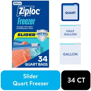 Ziploc® Brand Quart Freezer Slider Bags, Power Shield Technology for More Durability, 34 Count, 4 Pack, 136 Total Ziploc® Brand Quart Freezer Slider Bags, Power Shield Technology for More Durability, 34 Count, 4 Pack, 136 Total