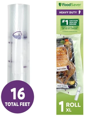 FoodSaver Heavy Duty Vacuum Sealer Rolls, 1 Pack XL 11" x 16' Rolls, Expands to 14", BPA-Free Bags for Storage, Sous Vide, Meal Prep FoodSaver Heavy Duty Vacuum Sealer Rolls, 1 Pack XL 11" x 16' Rolls, Expands to 14", BPA-Free Bags for Storage, Sous Vide, Meal Prep