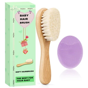 Baby Hair Brush and Purple Cradle Cap Brush Set for Newborns and Toddlers, Wooden Baby Hair Brush Set with Soft Goat Bristle, Baby Hair Care Kit 2PCS Baby Hair Brush and Purple Cradle Cap Brush Set for Newborns and Toddlers, Wooden Baby Hair Brush Set with Soft Goat Bristle, Baby Hair Care Kit 2PCS