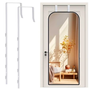 Over-The-Door Mirror Hanger, Adjustable Door Mirrors Hanger Set with Protective Lining, 2 Pcs Door Brackets Perfect Height and Fit (Mirror Not Included)-White Over-The-Door Mirror Hanger, Adjustable Door Mirrors Hanger Set with Protective Lining, 2 Pcs Door Brackets Perfect Height and Fit (Mirror Not Included)-White