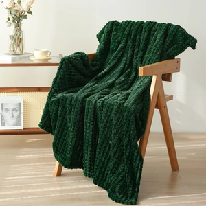 Puncuntex Fleece Throw Blanket Dark Green 50"×60" with Square Grid Design Puncuntex Fleece Throw Blanket Dark Green 50"×60" with Square Grid Design