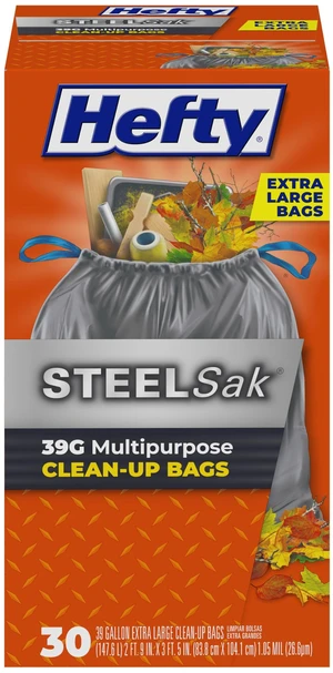 Hefty Steelsak Heavy Duty 39 Gallon Trash Bags, Gray, Unscented, 30ct Hefty Steelsak Heavy Duty 39 Gallon Trash Bags, Gray, Unscented, 30ct