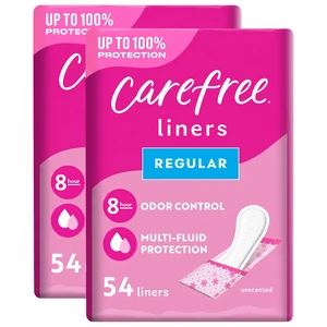 Carefree Panty Liners for Women, Regular, Wrapped, Unscented, 54ct (Pack of 2)