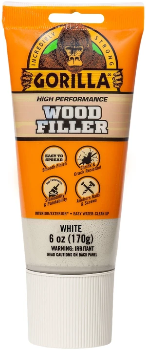 Gorilla All Purpose Wood Filler, White Wood Filler, 6 Ounce Tube - Water Resistant for Indoor or Outdoor Projects and Repairs Gorilla All Purpose Wood Filler, White Wood Filler, 6 Ounce Tube - Water Resistant for Indoor or Outdoor Projects and Repairs