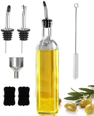 Leaflai 17oz Olive Oil Dispenser Bottle, 500ml Oil & Vinegar Cruet with 2 Stainless Steel Pourers, 2 Labels,1 Brush and 1 Funnel for Kitchen Leaflai 17oz Olive Oil Dispenser Bottle, 500ml Oil & Vinegar Cruet with 2 Stainless Steel Pourers, 2 Labels,1 Brush and 1 Funnel for Kitchen