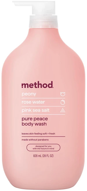 method Body Wash, Pure Peace - Leaves Skin Feeling Soft & Moisturized, Made Without Parabens, Notes of Peony, Rose Water & Pink Sea Salt, 28 Fl Oz method Body Wash, Pure Peace - Leaves Skin Feeling Soft & Moisturized, Made Without Parabens, Notes of Peony, Rose Water & Pink Sea Salt, 28 Fl Oz