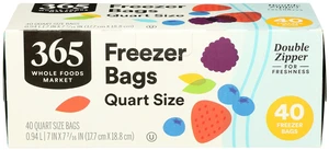 365 by Whole Foods Market, Quart Size Freezer Bags, Double Zipper, 40 Count 365 by Whole Foods Market, Quart Size Freezer Bags, Double Zipper, 40 Count