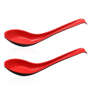2PCS Asian Soup Spoons, Red and Black Melamine 2PCS Asian Soup Spoons, Red and Black Melamine