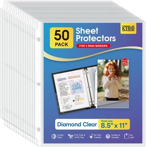 KTRIO Sheet Protectors 8.5 x 11, Page Protectors for 3 Ring Binder, 50 Pack KTRIO Sheet Protectors 8.5 x 11, Page Protectors for 3 Ring Binder, 50 Pack