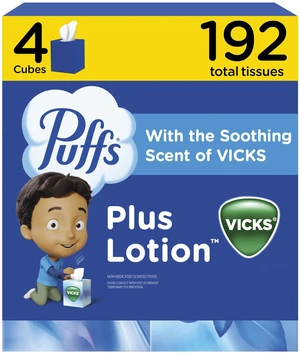 Puffs Plus Lotion with Vicks Facial Tissues, 4 Cubes, 48 Tissues per Box (192 Tissues) Puffs Plus Lotion with Vicks Facial Tissues, 4 Cubes, 48 Tissues per Box (192 Tissues)