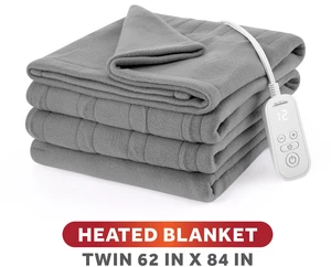 Sunbeam Heated Electric Brushed Fleece Bed Blanket, Gray, Twin Size, 12 Heat Settings, 62 x 84 in Sunbeam Heated Electric Brushed Fleece Bed Blanket, Gray, Twin Size, 12 Heat Settings, 62 x 84 in
