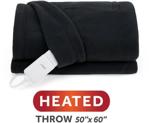 Sunbeam Heated Electric Brushed Fleece Throw Blanket, Black, 4 Heat Settings, 50 x 60 in Sunbeam Heated Electric Brushed Fleece Throw Blanket, Black, 4 Heat Settings, 50 x 60 in