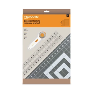 Fiskars 3-Piece Fabric Cutting Set: White Rotary Cutter, Gray Cutting Mat, and Acrylic Sewing Ruler Fiskars 3-Piece Fabric Cutting Set: White Rotary Cutter, Gray Cutting Mat, and Acrylic Sewing Ruler