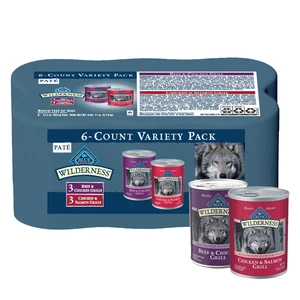 Blue Buffalo Wilderness High Protein Wet Dog Food Variety Pack, Grain-Free, 12.5oz, 6 CT Blue Buffalo Wilderness High Protein Wet Dog Food Variety Pack, Grain-Free, 12.5oz, 6 CT