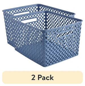 (2 pack) Mainstays Large Blue Decorative Plastic Storage Basket