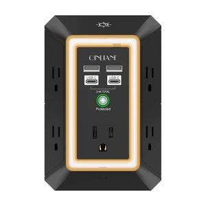 Surge Protector, 5 Outlet Extender with 4 USB Ports(2USB-C) 1680 Joules, 3-Sided Power Strip with Night Light, Multi Plug Wall Outlet Adapter Spaced for Home Travel Office, Black Surge Protector, 5 Outlet Extender with 4 USB Ports(2USB-C) 1680 Joules, 3-Sided Power Strip with Night Light, Multi Plug Wall Outlet Adapter Spaced for Home Travel Office, Black