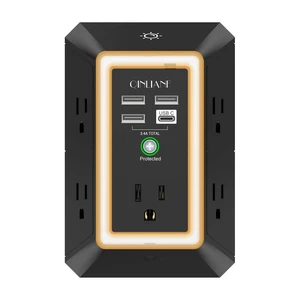 Wall Charger, Surge Protector, 5 Outlet Extender with 4 USB Ports 1680 Joules, 3-Sided Power Strip with Night Light, Multi Plug Wall Outlet Adapter Spaced for Home Travel Office, Black Wall Charger, Surge Protector, 5 Outlet Extender with 4 USB Ports 1680 Joules, 3-Sided Power Strip with Night Light, Multi Plug Wall Outlet Adapter Spaced for Home Travel Office, Black