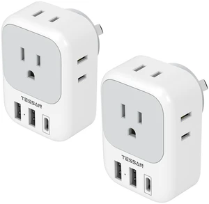 Australia Plug Adapter, New Zealand Power Adaptor, 2 Pack 4 Outlets 3 USB Ports (1 USB C PD 20W), Type I Travel Plug to China Argentina Fiji Australia Plug Adapter, New Zealand Power Adaptor, 2 Pack 4 Outlets 3 USB Ports (1 USB C PD 20W), Type I Travel Plug to China Argentina Fiji