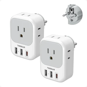 2 Pack Type E F Plug Adapter, Schuko Plug 3 USB Charger (1 USB C PD 20W), 4 Outlets, Germany France Power Travel Adaptor 2 Pack Type E F Plug Adapter, Schuko Plug 3 USB Charger (1 USB C PD 20W), 4 Outlets, Germany France Power Travel Adaptor
