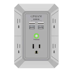 Surge Protector, 5 Outlet Extender with 4 USB Ports(2USB-C) 1680 Joules, 3-Sided Power Strip, Multi Plug Wall Outlet Adapter Spaced for Home Travel, Grey Surge Protector, 5 Outlet Extender with 4 USB Ports(2USB-C) 1680 Joules, 3-Sided Power Strip, Multi Plug Wall Outlet Adapter Spaced for Home Travel, Grey
