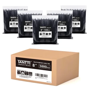 Zip Ties 8 inch Black Zip Ties 5000 Pack(5×1000), Wire ties with 50lb Tensile Strength, UV Resistant Cable Ties, Self-locking Plastic Ties for Indoor and Outdoor Use, by Zip Ties 8 inch Black Zip Ties 5000 Pack(5×1000), Wire ties with 50lb Tensile Strength, UV Resistant Cable Ties, Self-locking Plastic Ties for Indoor and Outdoor Use, by