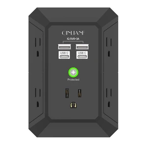Surge Protector, 5 Outlet Extender with 4 USB Ports(2USB-C) 1680 Joules, 3-Sided Power Strip, Multi Plug Wall Outlet Adapter Spaced for Home, Black Surge Protector, 5 Outlet Extender with 4 USB Ports(2USB-C) 1680 Joules, 3-Sided Power Strip, Multi Plug Wall Outlet Adapter Spaced for Home, Black