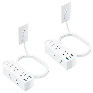 Flat Plug Power Strip with 5 FT Extension Cord, 6 Outlets 3 USB Ports(1 USB C), 3 Sided Outlet Extender for Home Office Travel Dorm Room Essentials, White, Pack of 2 Flat Plug Power Strip with 5 FT Extension Cord, 6 Outlets 3 USB Ports(1 USB C), 3 Sided Outlet Extender for Home Office Travel Dorm Room Essentials, White, Pack of 2
