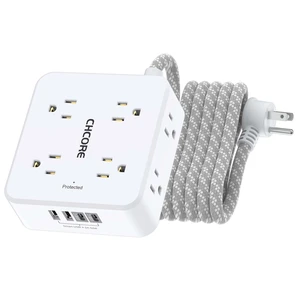 Surge Protector Power Strip - 10 Ft Braided Extension Cord with 8 Outlets with 4 USB (2 USB C) Charging Ports, Flat Plug Multi Plug Outlet Extender Charging Station for Home Office, ETL, White Surge Protector Power Strip - 10 Ft Braided Extension Cord with 8 Outlets with 4 USB (2 USB C) Charging Ports, Flat Plug Multi Plug Outlet Extender Charging Station for Home Office, ETL, White