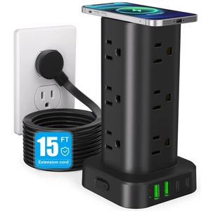 Power Strip Tower with Wireless Charger,Surge Protector with 12 Outlets 15FT Extension Cord,15W Wireless Charging Power Tower with 4 USB Ports, Flat Plug,1800J Protection for Home Office Dorm,Black Power Strip Tower with Wireless Charger,Surge Protector with 12 Outlets 15FT Extension Cord,15W Wireless Charging Power Tower with 4 USB Ports, Flat Plug,1800J Protection for Home Office Dorm,Black