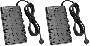 Power Strip Surge Protector, 22 AC 6 USB, 2100J, 15Ft, 1875W/15A (Pack of 2) Power Strip Surge Protector, 22 AC 6 USB, 2100J, 15Ft, 1875W/15A (Pack of 2)