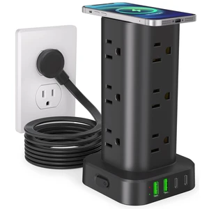 Power Strip Tower with Wireless Charger,Surge Protector with 12 Outlets 10FT Extension Cord,15W Wireless Charging Power Tower with 4 USB Ports, Flat Plug,1800J Protection for Home Office Dorm,Black Power Strip Tower with Wireless Charger,Surge Protector with 12 Outlets 10FT Extension Cord,15W Wireless Charging Power Tower with 4 USB Ports, Flat Plug,1800J Protection for Home Office Dorm,Black