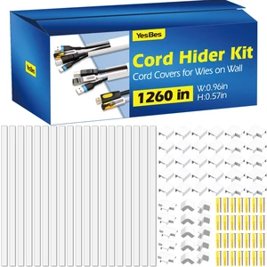 1260in Cord Hider Kit, Cord Covers for Wires on Wall, Paintable Cable Raceway, Cord Hider for Wall Mount tv, tv Cable Hider Wall kit, Wire Covers for Cords, 80X L15.75 X W0.96in X H0.57in, White 1260in Cord Hider Kit, Cord Covers for Wires on Wall, Paintable Cable Raceway, Cord Hider for Wall Mount tv, tv Cable Hider Wall kit, Wire Covers for Cords, 80X L15.75 X W0.96in X H0.57in, White
