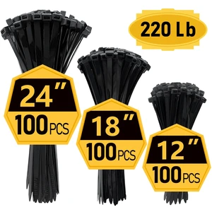 Zip Ties, Zip Ties Heavy Duty, Assorted Sizes (12"+18"+24")-300 Pack, Cable ties, Large Zipties Heavy Duty Black, Wire Ties with 220 lb Tensile Strength for Outdoor Use, Long Zip Tie Zip Ties, Zip Ties Heavy Duty, Assorted Sizes (12"+18"+24")-300 Pack, Cable ties, Large Zipties Heavy Duty Black, Wire Ties with 220 lb Tensile Strength for Outdoor Use, Long Zip Tie
