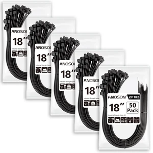 Large Zip Ties 18 inch (250 Pack), Long Zip Ties Heavy Duty with 220 lb Tensile Strength, Big Cable Ties, Black, by Large Zip Ties 18 inch (250 Pack), Long Zip Ties Heavy Duty with 220 lb Tensile Strength, Big Cable Ties, Black, by