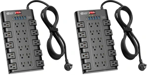 Power Strip Surge Protector, 22 AC 6 USB, 2100J, 10Ft, 1875W/15A (Pack of 2) Power Strip Surge Protector, 22 AC 6 USB, 2100J, 10Ft, 1875W/15A (Pack of 2)