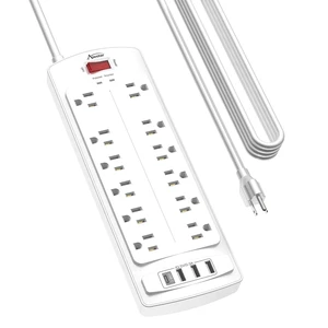 20 Ft Surge Protector Power Strip with 12 Outlets and 4 USB Ports 2700 Joules, 20 Feet Heavy Duty Extension Cord with Multiple Outlets for Home, Office, Dorm Room, ETL, White 20 Ft Surge Protector Power Strip with 12 Outlets and 4 USB Ports 2700 Joules, 20 Feet Heavy Duty Extension Cord with Multiple Outlets for Home, Office, Dorm Room, ETL, White