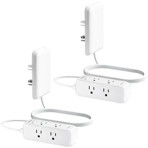 Flat Extension Cord with Outlet Cover, Flat Plug Power Strip with 6 Outlets, 3 FT Cord Hidden Outlet Extender for Tight Spaces, Pack of 2 Flat Extension Cord with Outlet Cover, Flat Plug Power Strip with 6 Outlets, 3 FT Cord Hidden Outlet Extender for Tight Spaces, Pack of 2