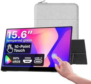 Portable Monitor Touchscreen 15.6 Inch 1080P FHD 90% sRGB Travel Monitor with Speaker HDMI USB-C Second Screen for Laptop MacBook Surface PC Xbox PS4/5, VESA Mountable, with Touchscreen Portable Monitor Touchscreen 15.6 Inch 1080P FHD 90% sRGB Travel Monitor with Speaker HDMI USB-C Second Screen for Laptop MacBook Surface PC Xbox PS4/5, VESA Mountable, with Touchscreen