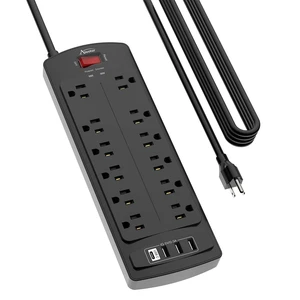 20 Ft Surge Protector Power Strip with 12 Outlets and 4 USB Ports 2700 Joules, 20 Feet Heavy Duty Extension Cord with Multiple Outlets for Home, Office, Dorm Room, ETL, Black 20 Ft Surge Protector Power Strip with 12 Outlets and 4 USB Ports 2700 Joules, 20 Feet Heavy Duty Extension Cord with Multiple Outlets for Home, Office, Dorm Room, ETL, Black