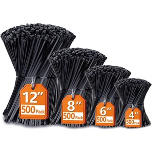 Zip Ties Assorted Sizes(4+6+8+12), 2000 Pack, Black Cable Ties, UV Resistant Wire Ties by Zip Ties Assorted Sizes(4+6+8+12), 2000 Pack, Black Cable Ties, UV Resistant Wire Ties by