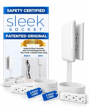 Original & Patented Ultra-Thin Outlet Concealer with Cord Concealer Kit, Flat Extension Cord with Multi Outlets Power Strip, Ideal for Home Improvement, Hide Bulky and Messy Cords Original & Patented Ultra-Thin Outlet Concealer with Cord Concealer Kit, Flat Extension Cord with Multi Outlets Power Strip, Ideal for Home Improvement, Hide Bulky and Messy Cords