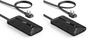 300J Flat Plug 10-in-1 Ultra Thin Power Strip with 6 AC, 2 USB-A & 2 USB-C Ports, Extension Cord, Desk Charging Station for Home, Office, College, Dorm, 5 Feet, Black (Pack of 2) 300J Flat Plug 10-in-1 Ultra Thin Power Strip with 6 AC, 2 USB-A & 2 USB-C Ports, Extension Cord, Desk Charging Station for Home, Office, College, Dorm, 5 Feet, Black (Pack of 2)