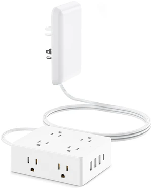 Flat Extension Cord with Outlet Cover, Flat Plug Power Strip with 8 Outlets and 4 USB Ports, 5 FT Cord Hidden Outlet Extender for Tight Spaces Flat Extension Cord with Outlet Cover, Flat Plug Power Strip with 8 Outlets and 4 USB Ports, 5 FT Cord Hidden Outlet Extender for Tight Spaces