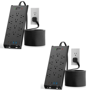 Surge Protector Power Strip 4800J, 10Ft Long Extension Cord Flat Plug, 12 Outlets 2 USB C 2 USB Ports, Wall Mountable, Desk Charging Station, Black, Pack of 2 Surge Protector Power Strip 4800J, 10Ft Long Extension Cord Flat Plug, 12 Outlets 2 USB C 2 USB Ports, Wall Mountable, Desk Charging Station, Black, Pack of 2