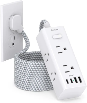 Flat Plug Extension Cord 20Ft, Surge Protector Power Strip 20 Ft Long Cord 6 Widely Outlets 4 USB Ports (2 USB C), 900J Wall Outlet Extender Charging Station for College Dorm Room Office Flat Plug Extension Cord 20Ft, Surge Protector Power Strip 20 Ft Long Cord 6 Widely Outlets 4 USB Ports (2 USB C), 900J Wall Outlet Extender Charging Station for College Dorm Room Office